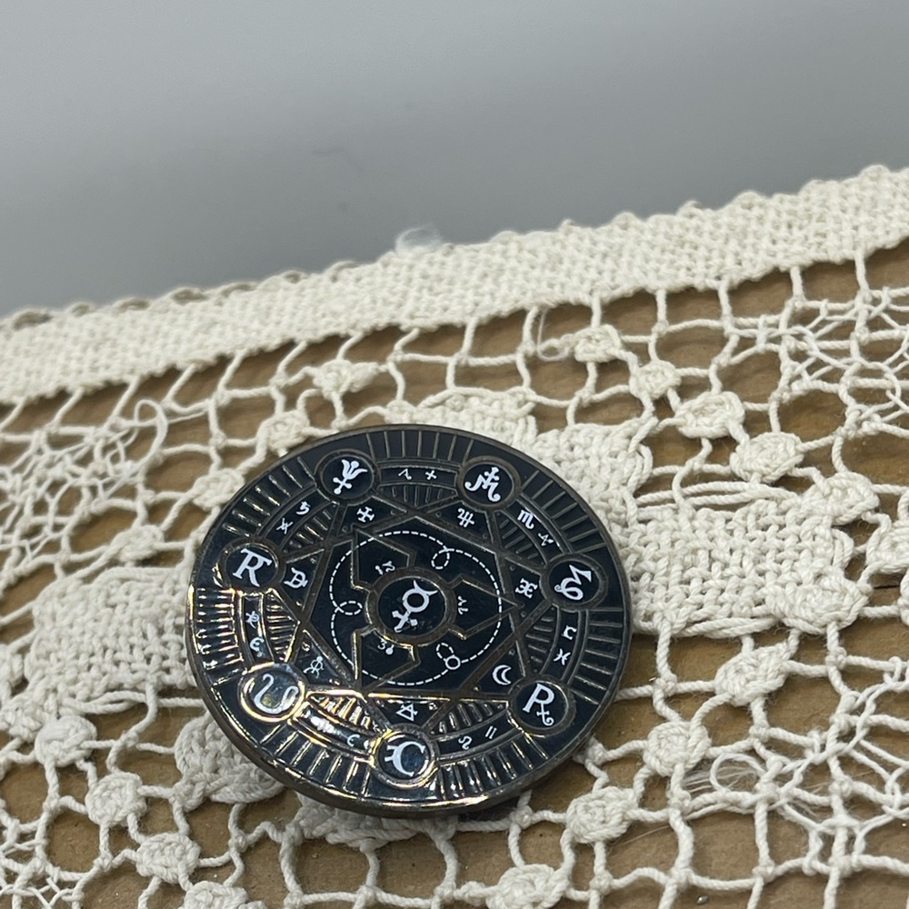 Zodiac Themed Black and Silver Brooch